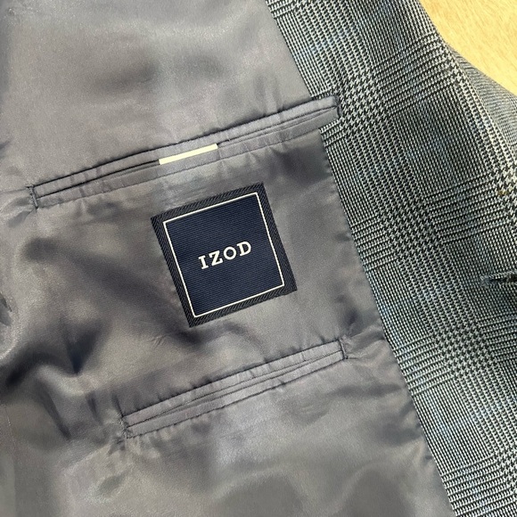 Izod Sports Coat Men's 44R Blue Lined Houndstooth 2 Button Blazer Suit Jacket - Picture 8 of 10